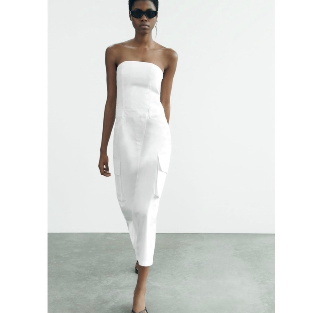 ZARA white cotton strapless dress